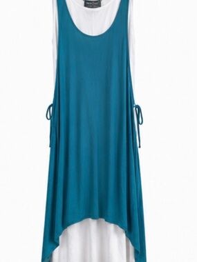 Creative Design Cotton Layered Maxi Dress Teal White Boho Lagenlook Made Nepal